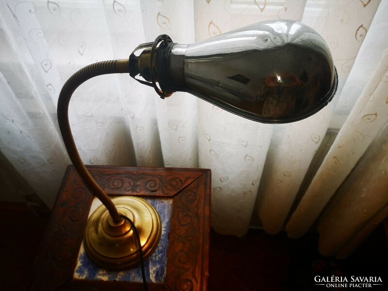 Antique copper desk lamp, bank lamp, throat tube controllable light, rarity. Art Nouveau art deco