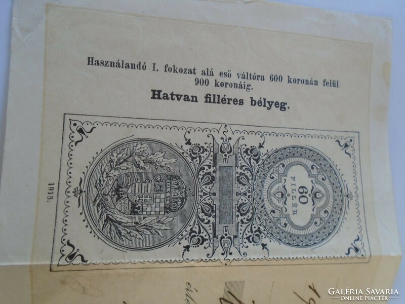 ZA424.1  RÉgi váltó hatvan filléres bélyeg 1913 -  Princz Mátyás Arad 1914 K.135.55f