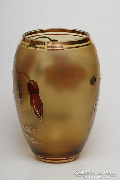 Bohémiai aranyozott üveg váza + INGYEN POSTA!