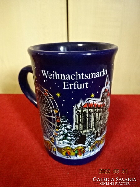 Német mázas kerámia karácsonyi pohár, Erfurt felirattal. Jókai.