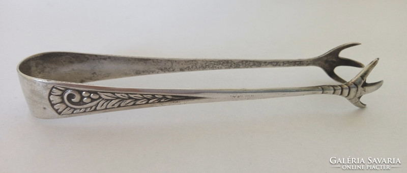 Antique, silver-plated, alpaca sugar tongs with claws