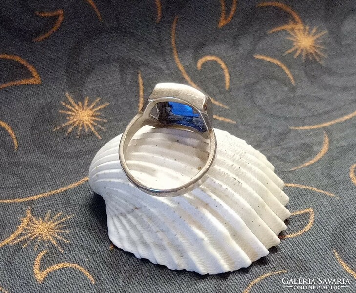 With video! Old decorative blue cat's eye stone silver ring