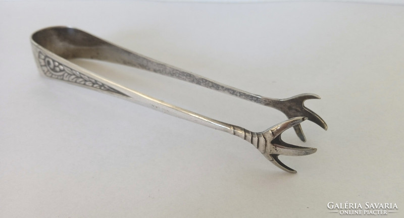 Antique, silver-plated, alpaca sugar tongs with claws