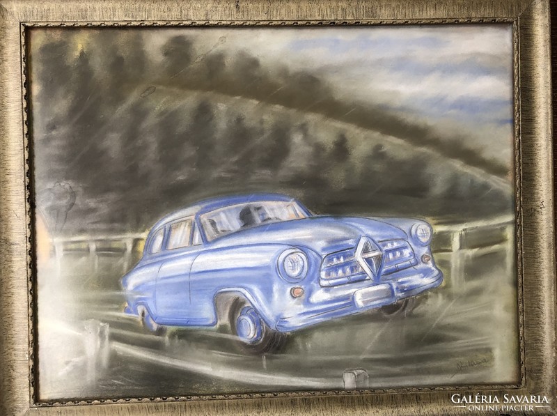 Retro car pastel painting.