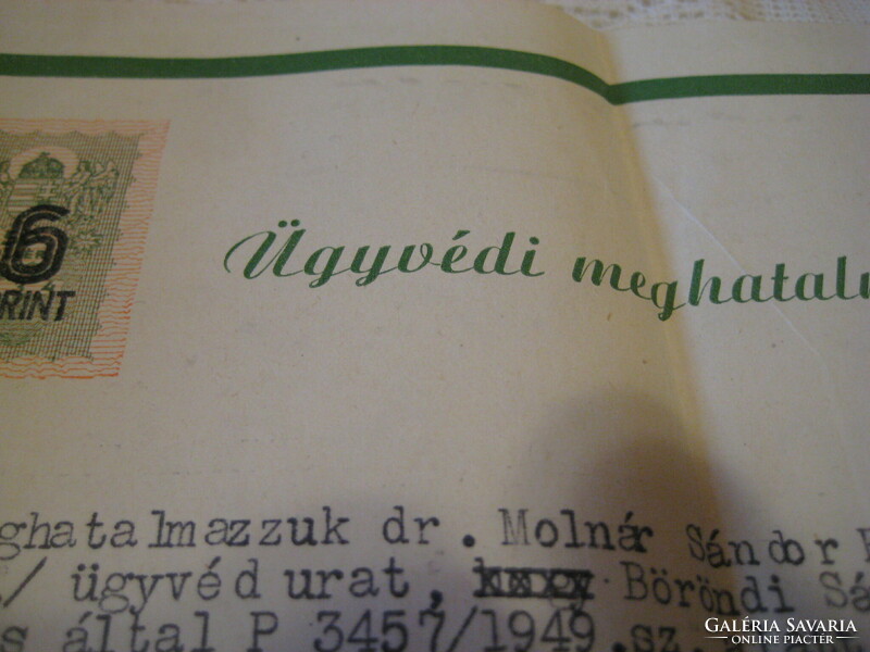 Ügyvédi Meghatalmazás  az 1949  év ből