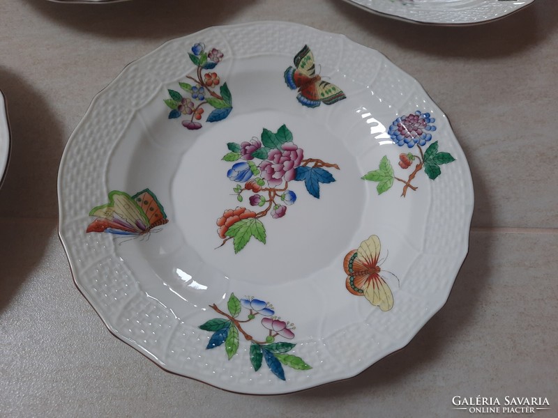 5 db Antik, 1945-ös Herendi Viktória mintás porcelán süteményes tányér készlet