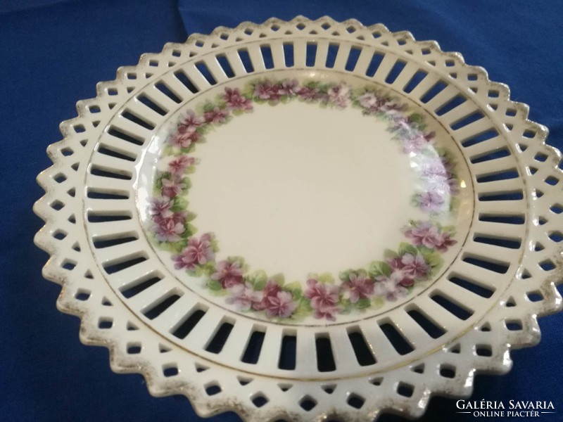 Antique violet decorative plate with openwork edges