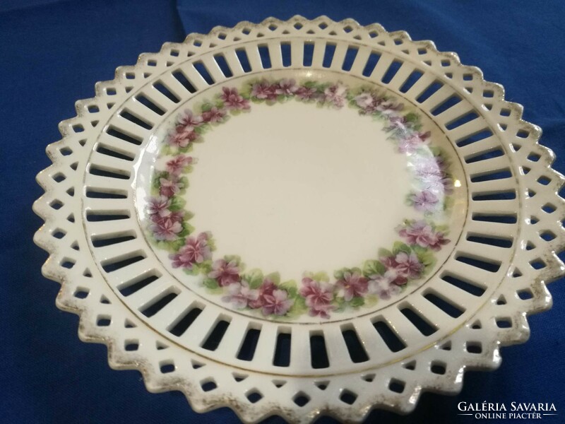Antique violet decorative plate with openwork edges