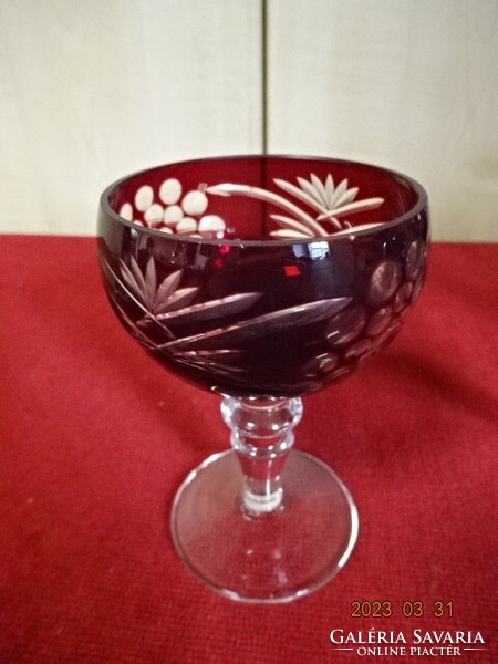 Burgundy crystal glass, stemmed liqueur glass, five pieces. Jokai.