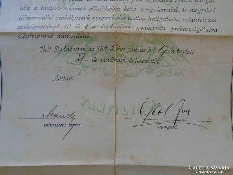 Za431.1 Old document departure certificate -post and televírda course Pollák Frigyes small-szállás 1895