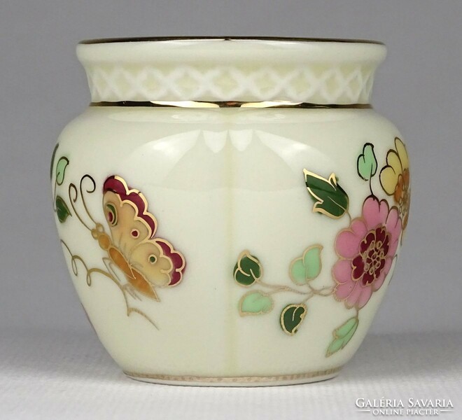 1M516 butterfly butter colored Zsolnay porcelain fluted vase 5.8 Cm