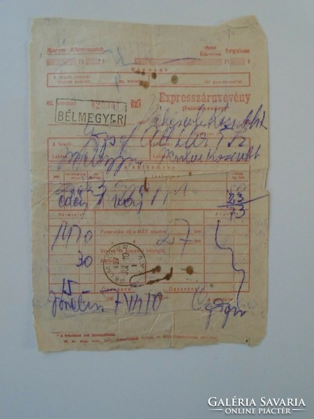 Za431.2 Old document express goods receipt Bélmegyer - Békéscsaba Kossuth 1957 - railway - máv