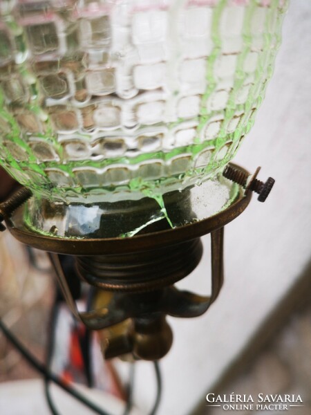 Antik Szecessziós stílusú falikar asztali lámpa kettő funkciós. Rézből készült, fodros búra.