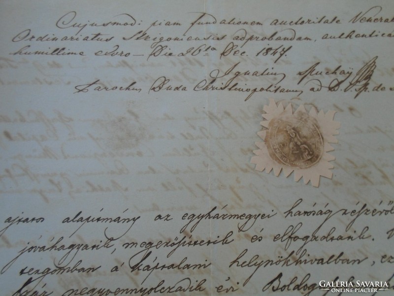 Za426.15 Old document - Esztergom - foundation fundatio bruckner 1848 - art Józsf - ignácz muchay