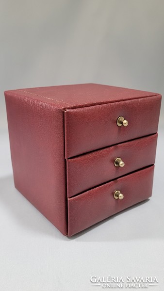 Old, leather-covered, drawer jewelry box