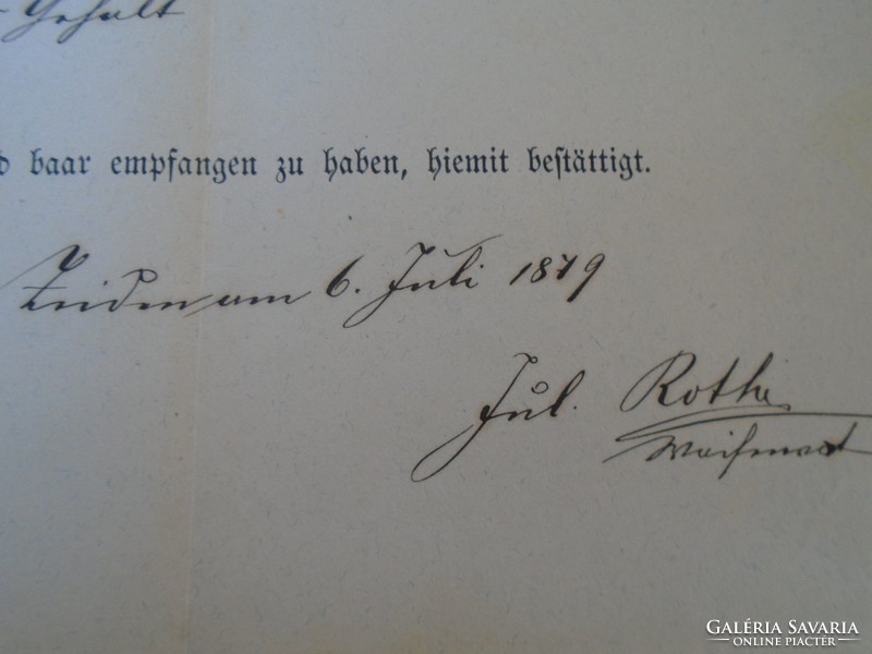 Za427.15 Old document - receipt - quittung - zeiden - black pile - 1879 - 37 frt 50 kr duty stamps