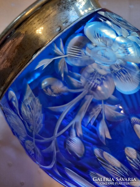 Austria blue crystal vase with silver slide rim (no.0058231/2)
