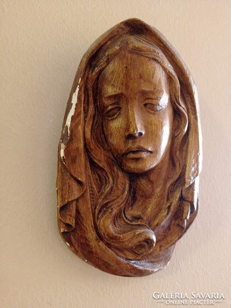 Virgin Mary painted plaster wall ornament