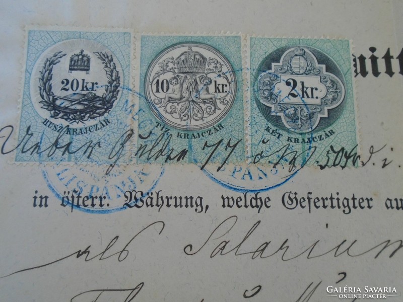 Za427.2 Old document - receipt - quittung - zeiden - black pile - 1879 - 77 frt 50 kr. Duty stamps