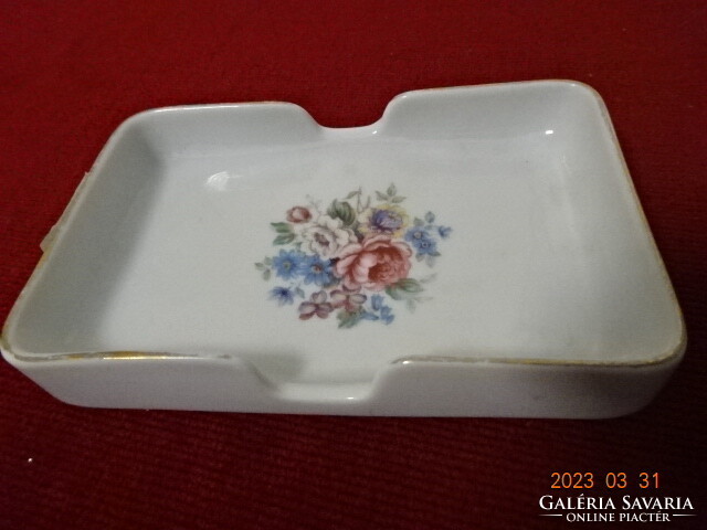 Hollóháza porcelain ashtray, marked 928. Autoker advertisement. Jokai.