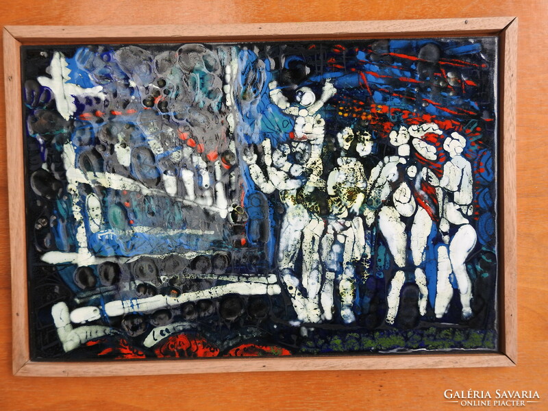 Cs. tibor Uhrin fire enamel picture - group - gallery owner
