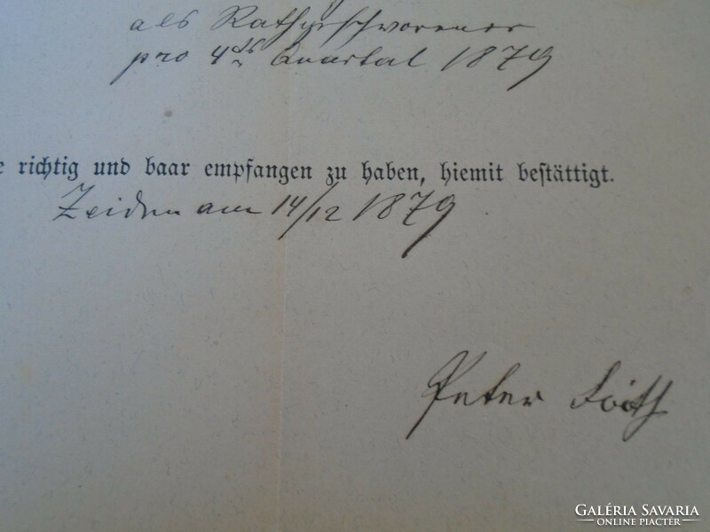 Za427.19 Old document - receipt - quittung - zeiden - black pile - 1879 - 25 frt duty stamps