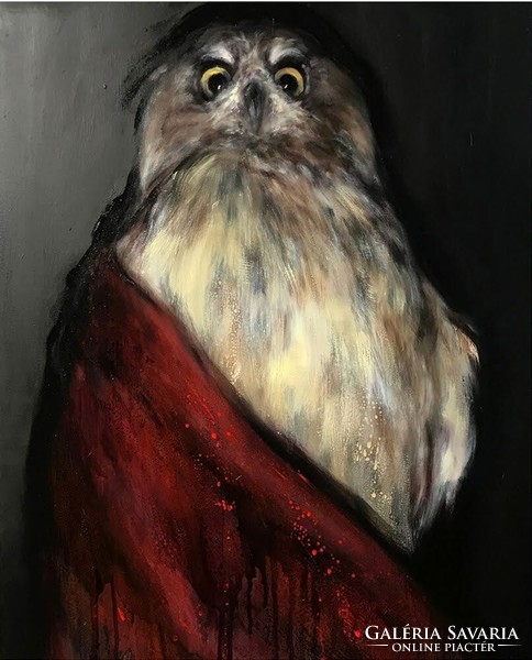 Ágnes Verebics: wise owl, oil painting