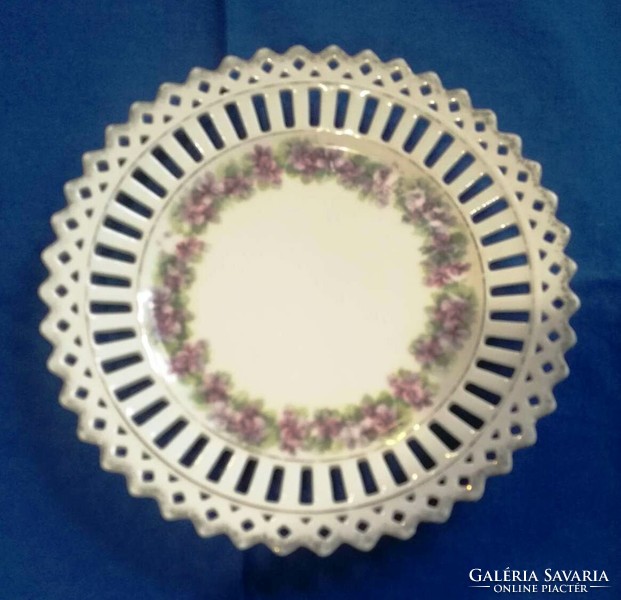 Antique violet decorative plate with openwork edges