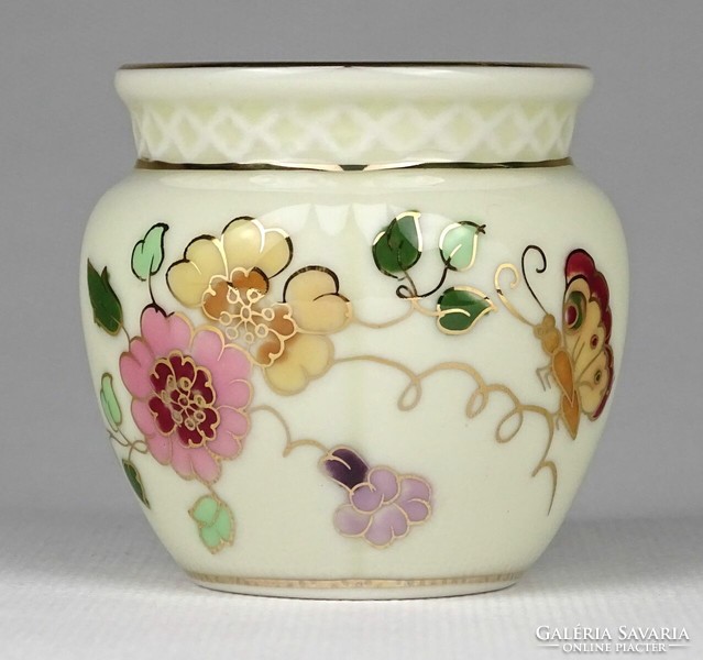 1M516 butterfly butter colored Zsolnay porcelain fluted vase 5.8 Cm