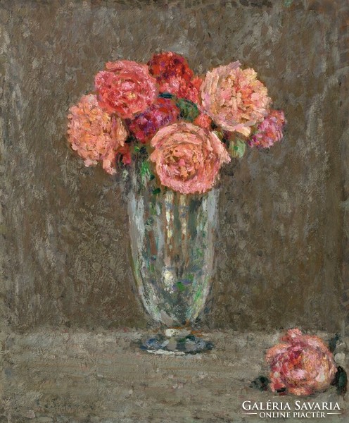 Henri Le Sidaner - Rózsák üvegvázában - vakrámás vászon reprint