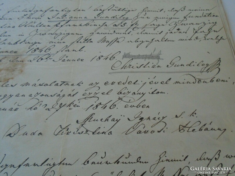 ZA426.14 Régi irat - Alapítvány Fundatio Gundileg  1846   - Kunszt József - Muchay Ignácz