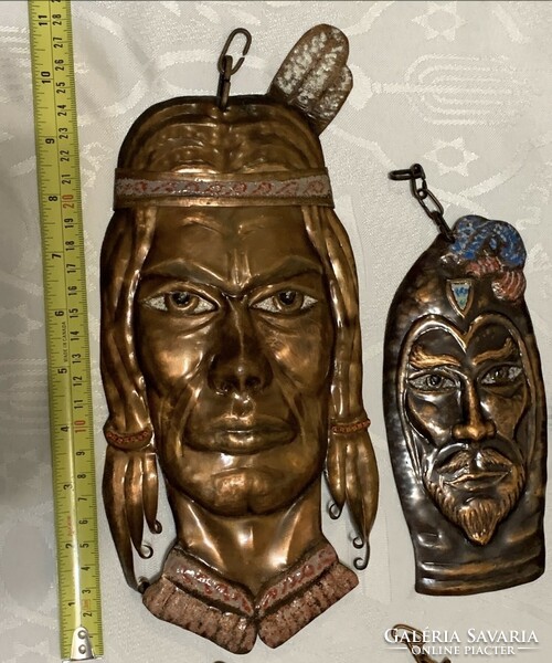 Réz falimaszk, törzsi, bennszülött, indián maszk, falidíszek ‘70-es évek, 4.900/db.