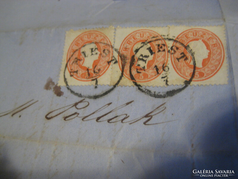 Antique letter, with stamp, without envelope 1861 Trieste, with dry stamp, authentic