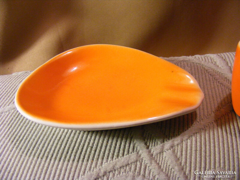 Retro orange ceramic ashtray and cigarette holder