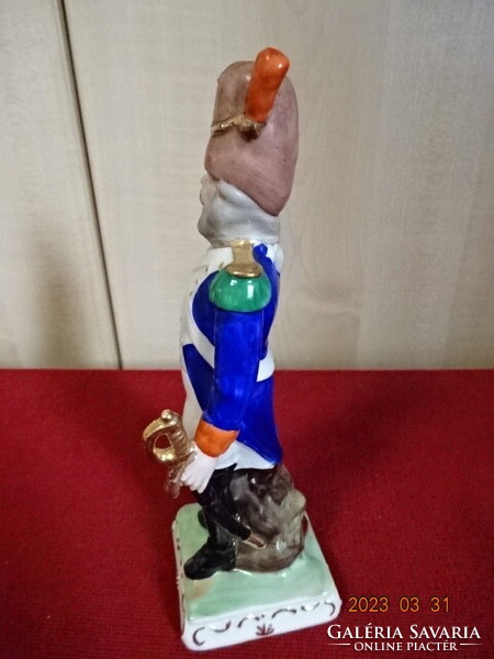 Német porcelán figurális szobor, kézzel festett huszár. Jókai.