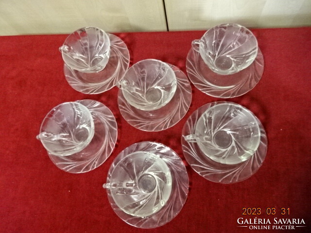 Verego French glass tea cup + saucer, six pieces. Jokai.