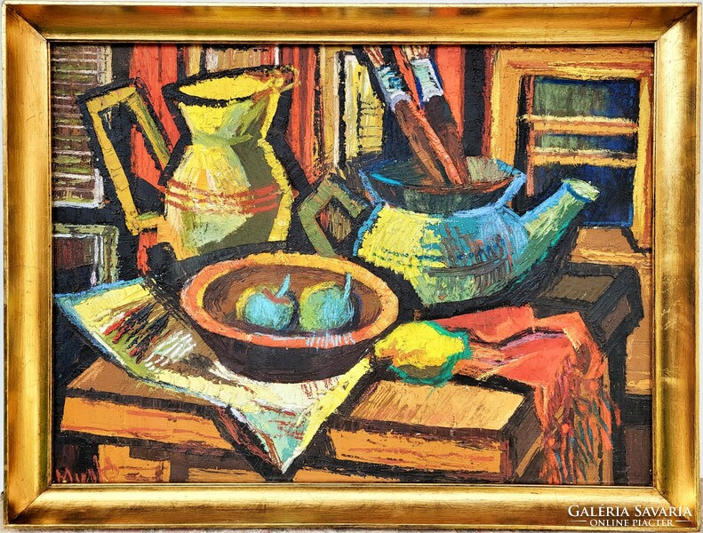 János Mustó (1934 - 2012) studio still life c. Gallery painting with original guarantee!