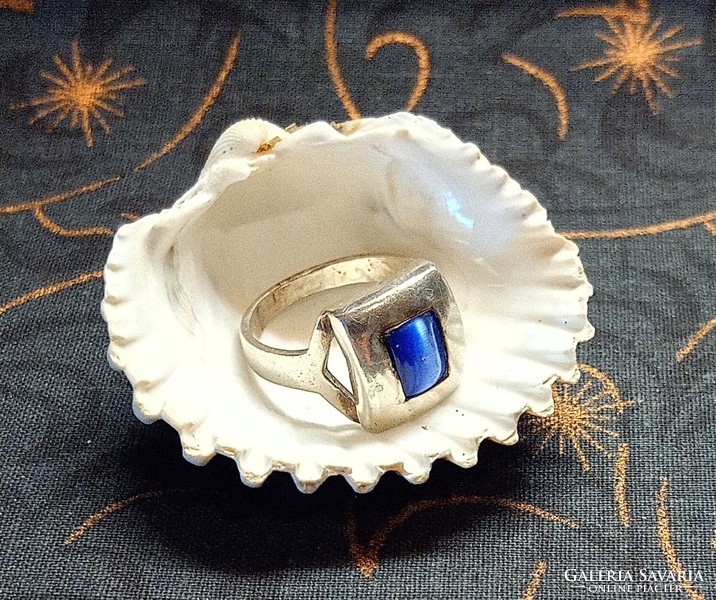 Videóval! Régi dekoratív kék macskaszem köves ezüst gyűrű
