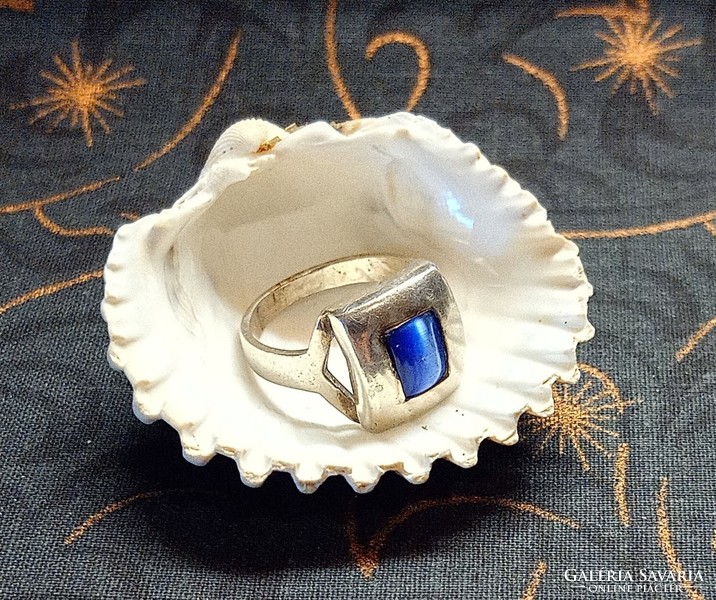 With video! Old decorative blue cat's eye stone silver ring