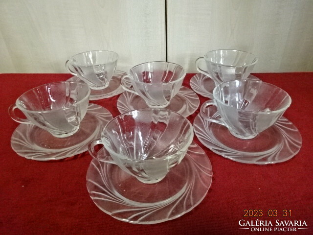 Verego French glass tea cup + saucer, six pieces. Jokai.