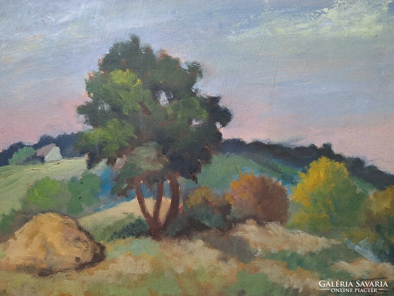 Sunny landscape - labeled oil painting