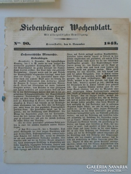 ZA430.7 Erdélyi Hetilap -Siebenbürger Wochenblatt -Brassó Kronstadt 1843  - 90. szám