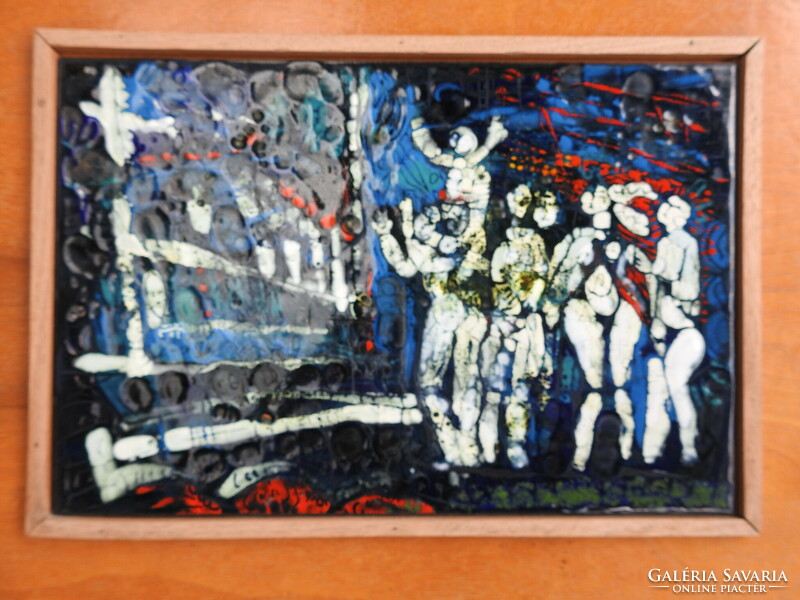 Cs. tibor Uhrin fire enamel picture - group - gallery owner