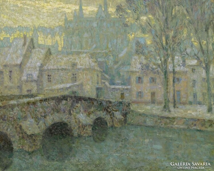 Henri le sidaner - winter street girl - quilted canvas reprint
