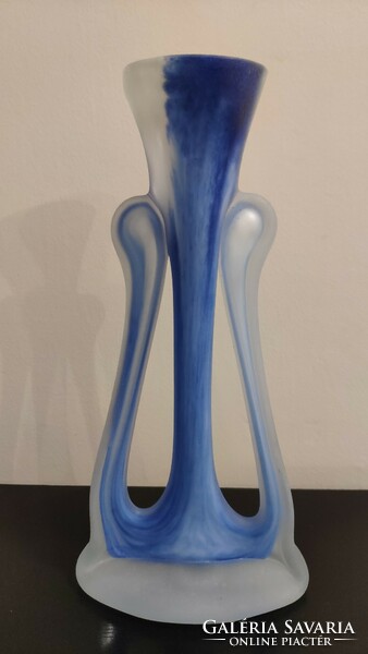 Acid-etched artist glass vase in art deco style