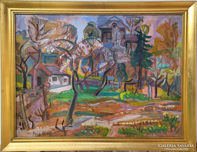 Orosz Gellért (1919 - 2002) Gardens in the Spring c. Képcsarnokos painting with original guarantee!