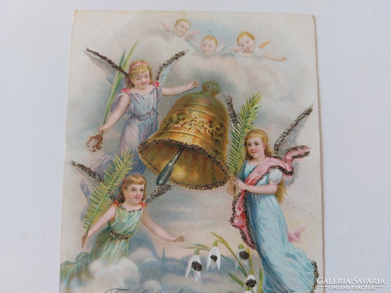 Old Easter postcard 1901 postcard with angels snowdrops bell