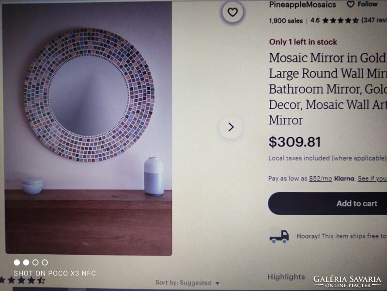 Exclusive mosaic framed mirror large size 65 cm diameter 15 kg massive artist mirror in a frame