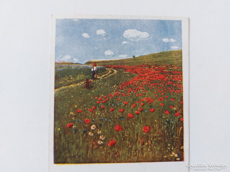 Old postcard Hungarian art postcard szinyei-merse: poppy