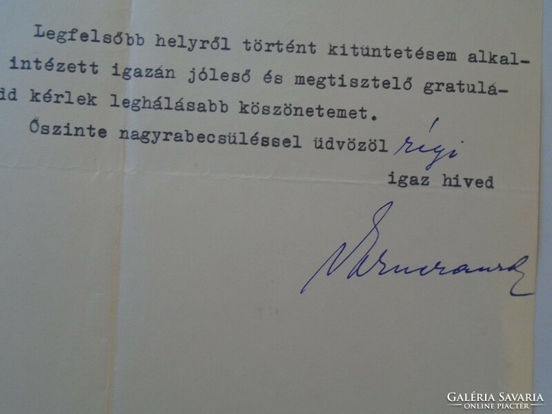 Za432.13 Mag. Out. Autograph letter of Minister of Finance - Aurél Dörner PM Ministerial Counselor, 1936